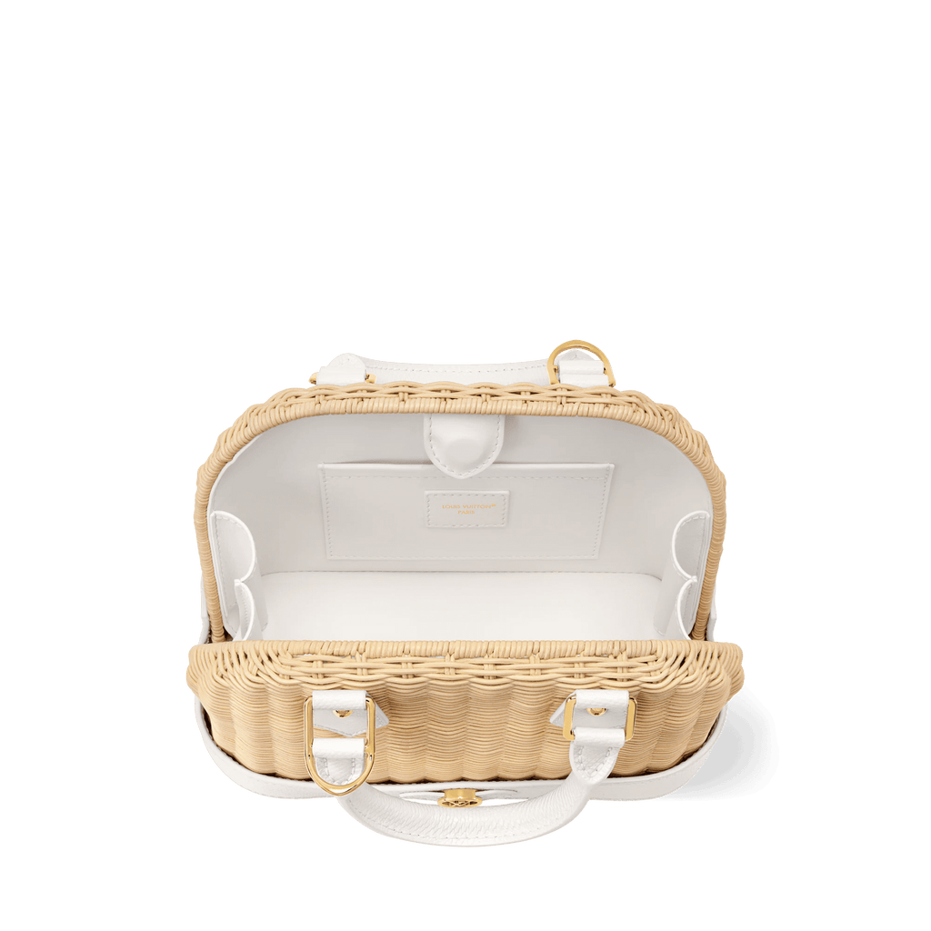Alma BB Off White Wicker Karung Leather Handbag For Women