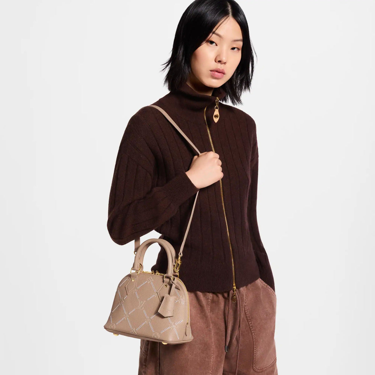 Alma BB Hazelnut Couture Monogram Empreinte Leather Handbag M28458 For Women