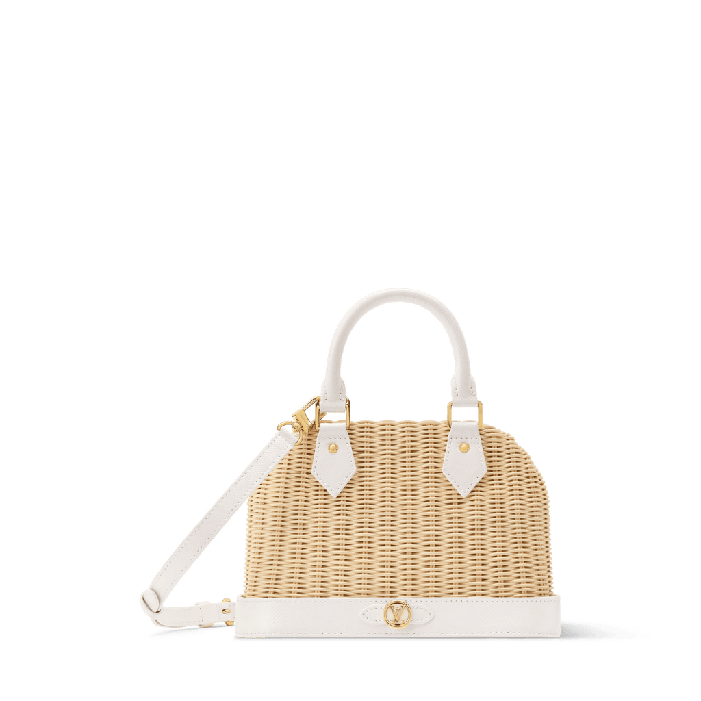 Alma BB Off White Wicker Karung Leather Handbag For Women