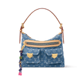 Luxury Handbaggy NM Blue Denim Cowhide-Leather Trim Gold-Toned Hardware