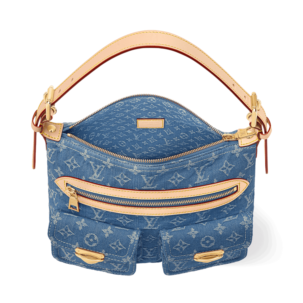 Luxury Handbaggy NM Blue Denim Cowhide-Leather Trim Gold-Toned Hardware