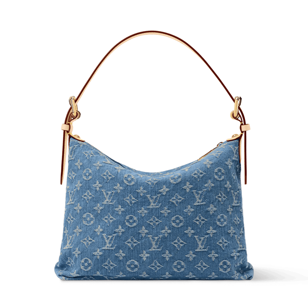 Luxury Handbaggy NM Blue Denim Cowhide-Leather Trim Gold-Toned Hardware