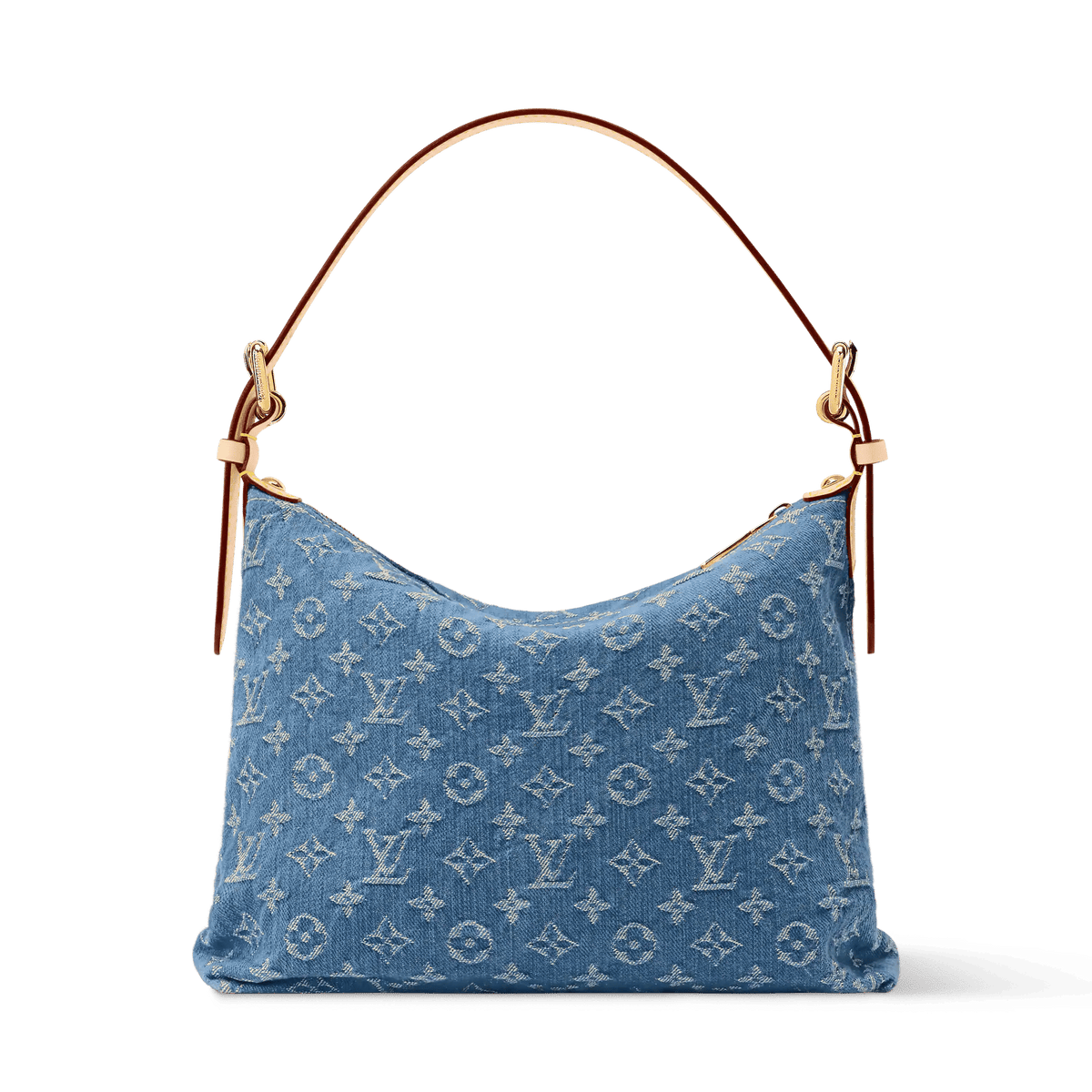 Luxury Handbaggy NM Blue Denim Cowhide-Leather Trim Gold-Toned Hardware