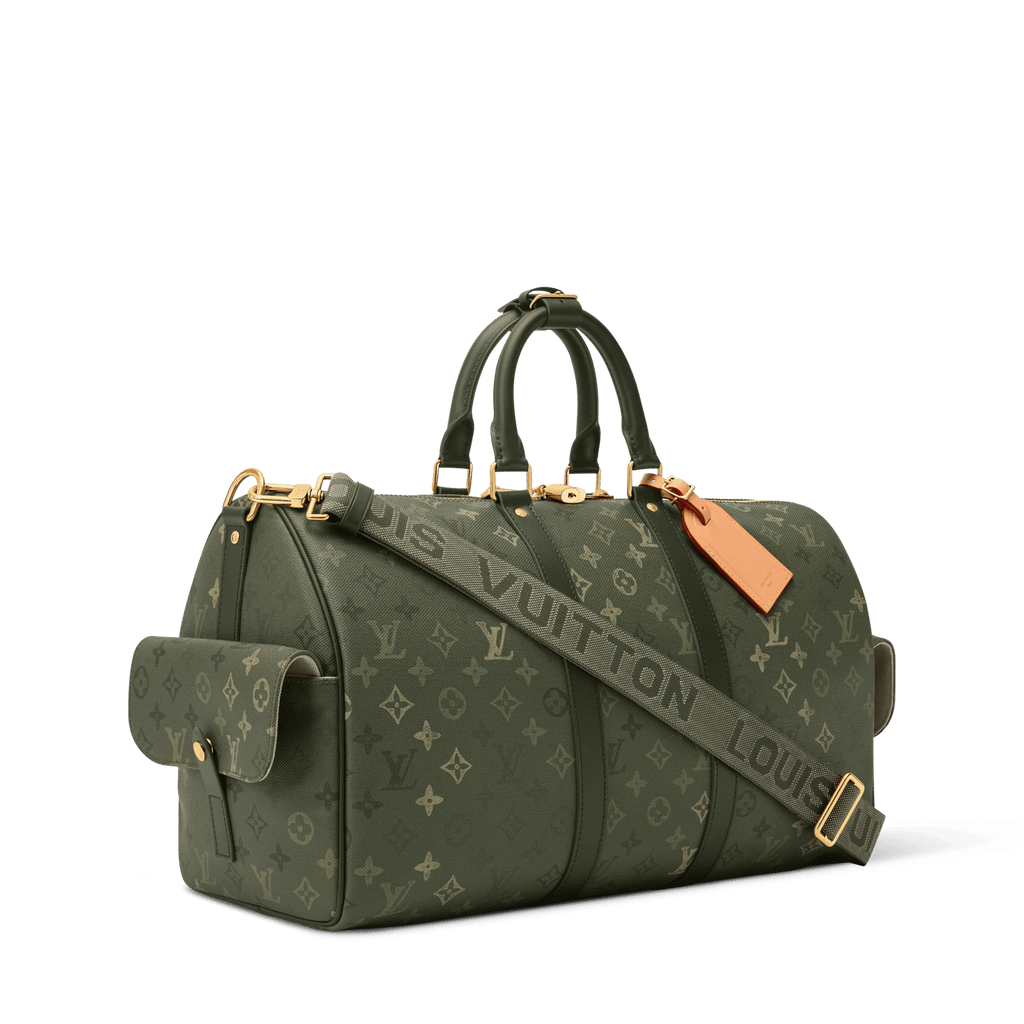 Green & Khaki Coated Canvas & Cowhide Travel Bag product image 2