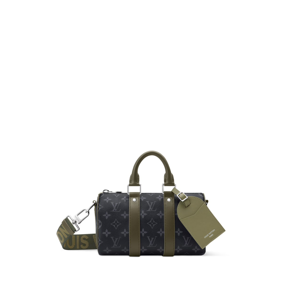 Keepall Bandoulière 25 Monogram Eclipse Canvas Khaki Green Ruthenium Hardware