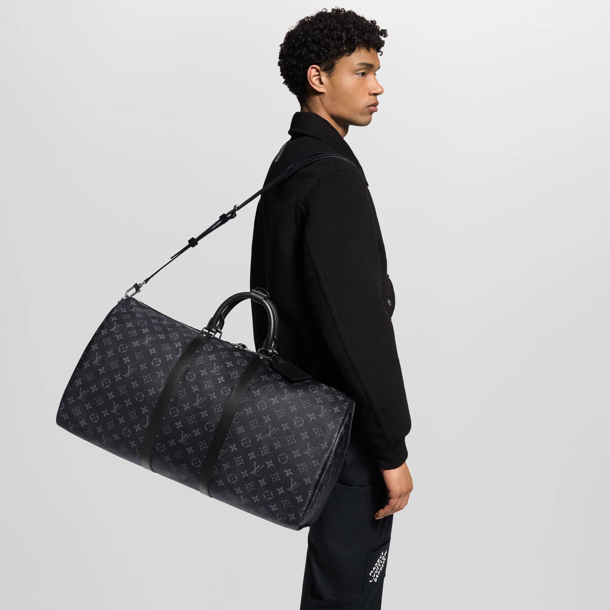 Keepall 55 Bandoulière Bag Monogram Eclipse Grey Shoes For Men