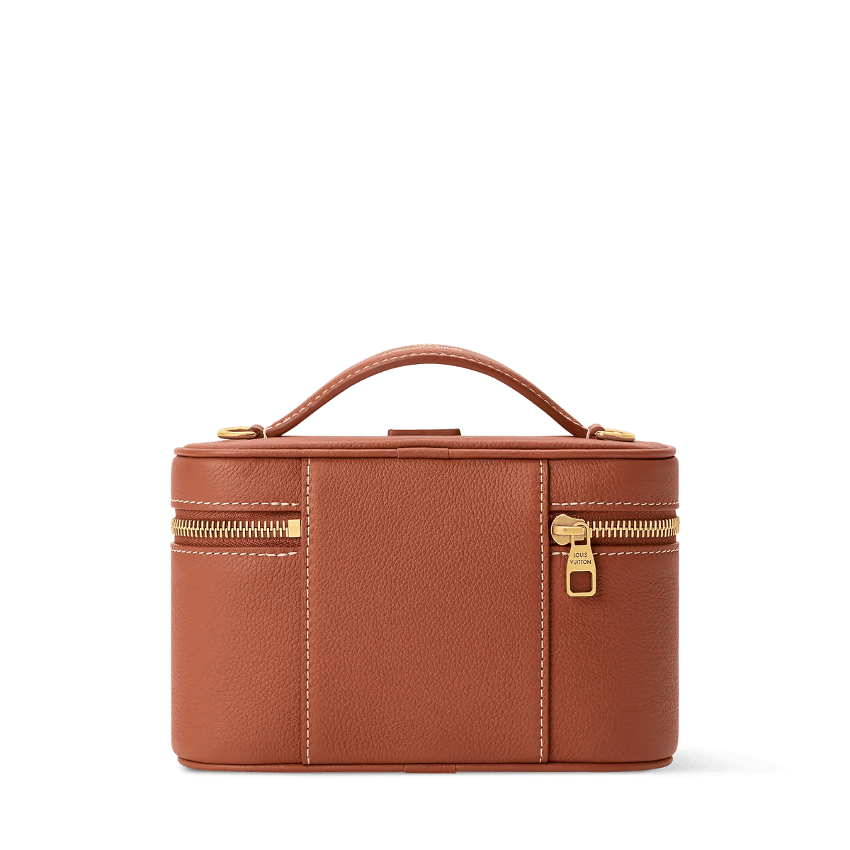 Vanity Case Pouch Cognac Low Key Calfskin Leather Aged Gold-Toned Hardware