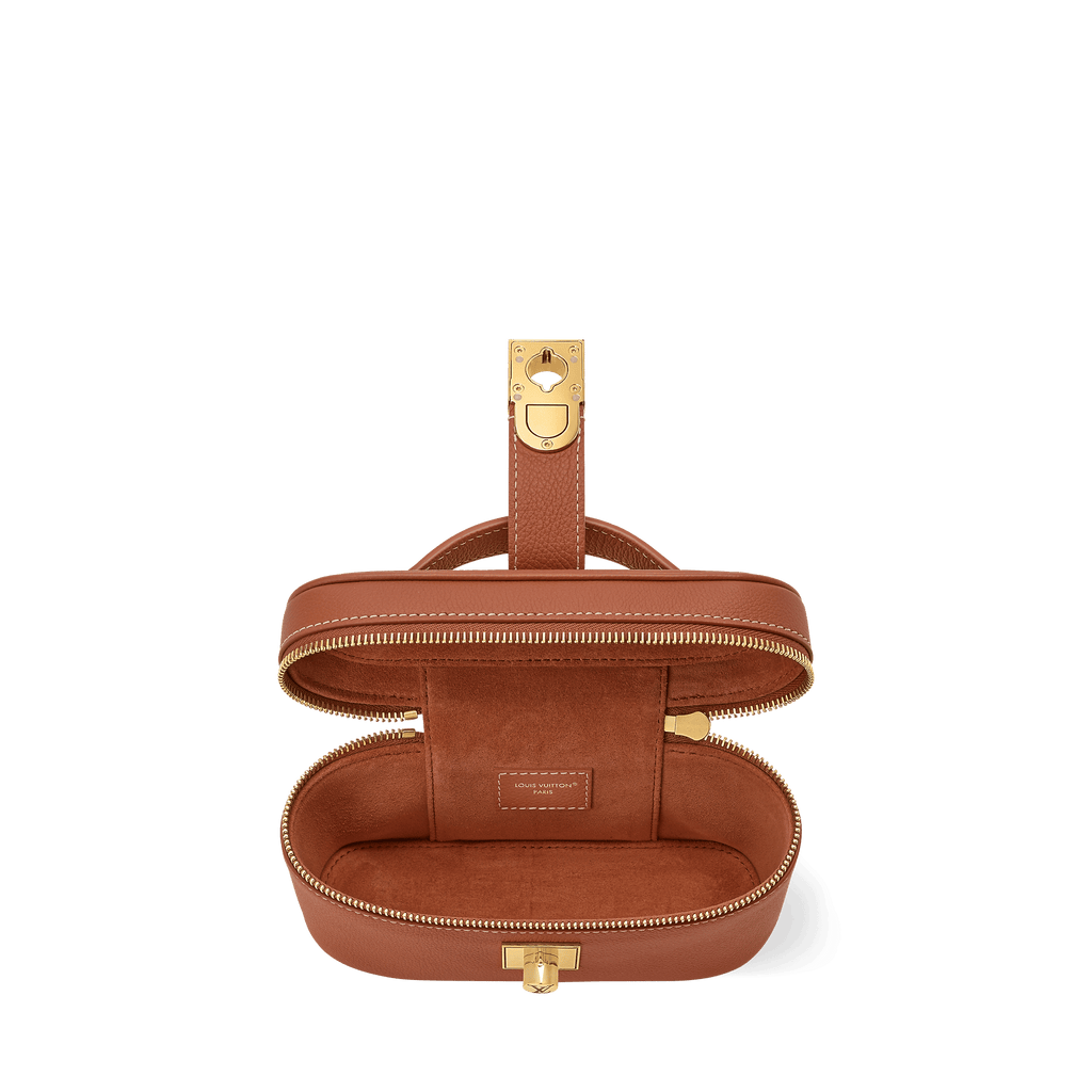 Vanity Case Pouch Cognac Low Key Calfskin Leather Aged Gold-Toned Hardware