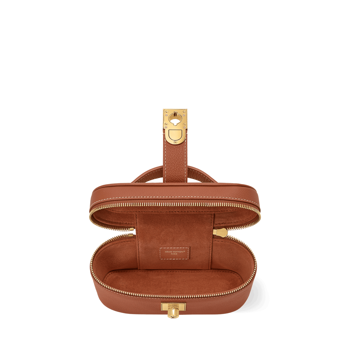 Vanity Case Pouch Cognac Low Key Calfskin Leather Aged Gold-Toned Hardware