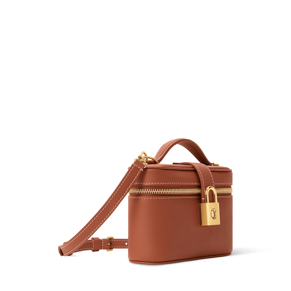 Vanity Case Pouch Cognac Low Key Calfskin Leather Aged Gold-Toned Hardware