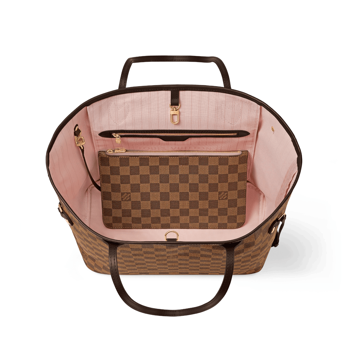 Neverfull MM Damier Ebene Rose Ballerine Tote Bag For Women
