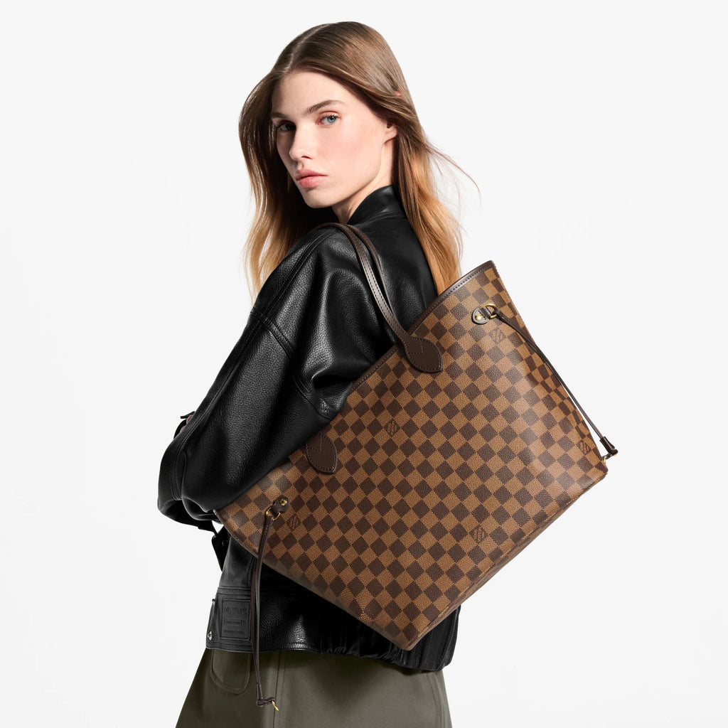 Neverfull MM Damier Ebene Rose Ballerine Tote Bag For Women