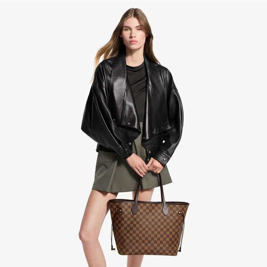 Neverfull MM Damier Ebene Rose Ballerine Tote Bag For Women