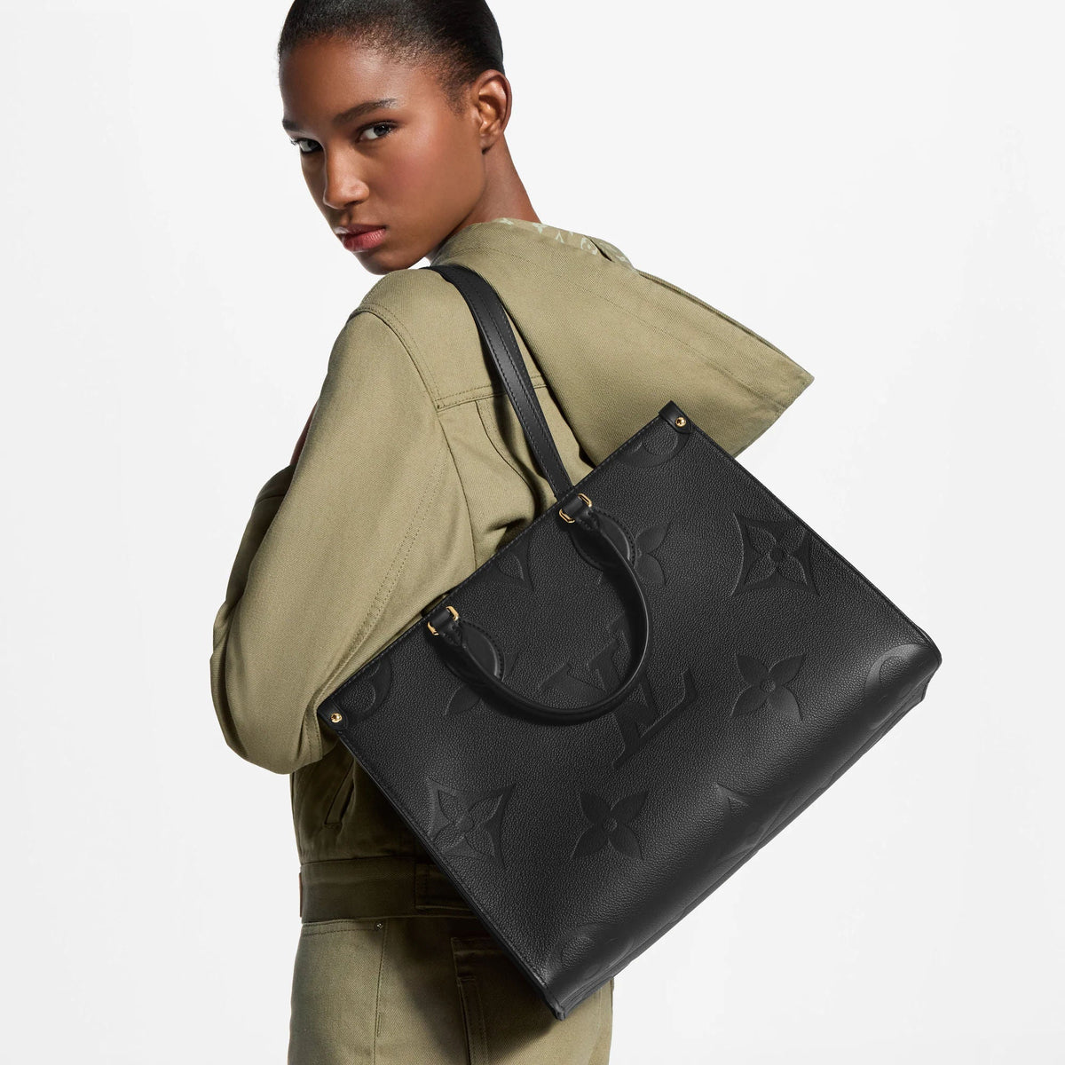 Onthego MM Black Monogram Empreinte Leather Tote Bag M45595 For Women