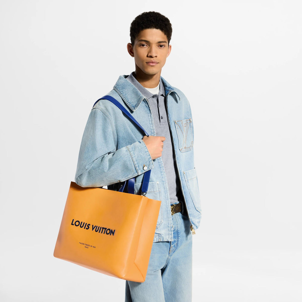 Shopper Tote MM Calf Leather Saffron For Men