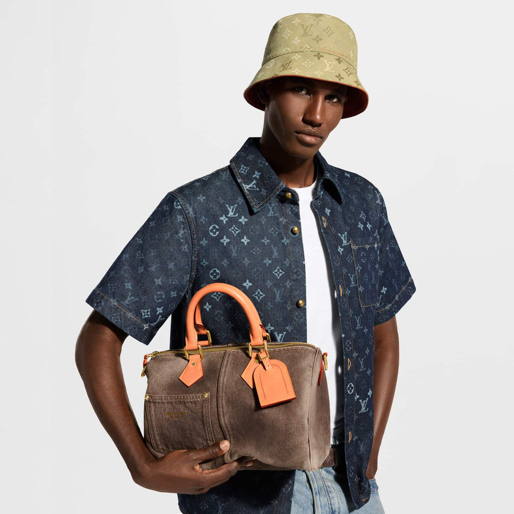 Brown Cowhide Leather & Denim Handbag product image 5