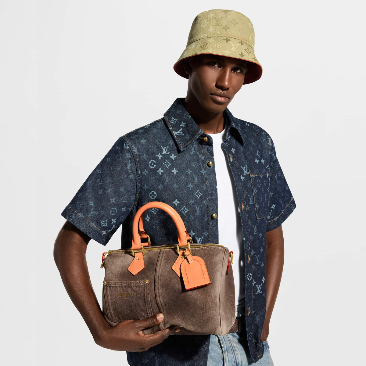 Brown Cowhide Leather & Denim Handbag product image 5