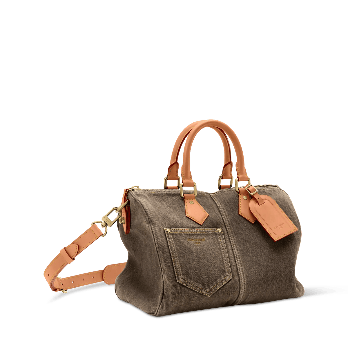 Brown Cowhide Leather & Denim Handbag product image 2