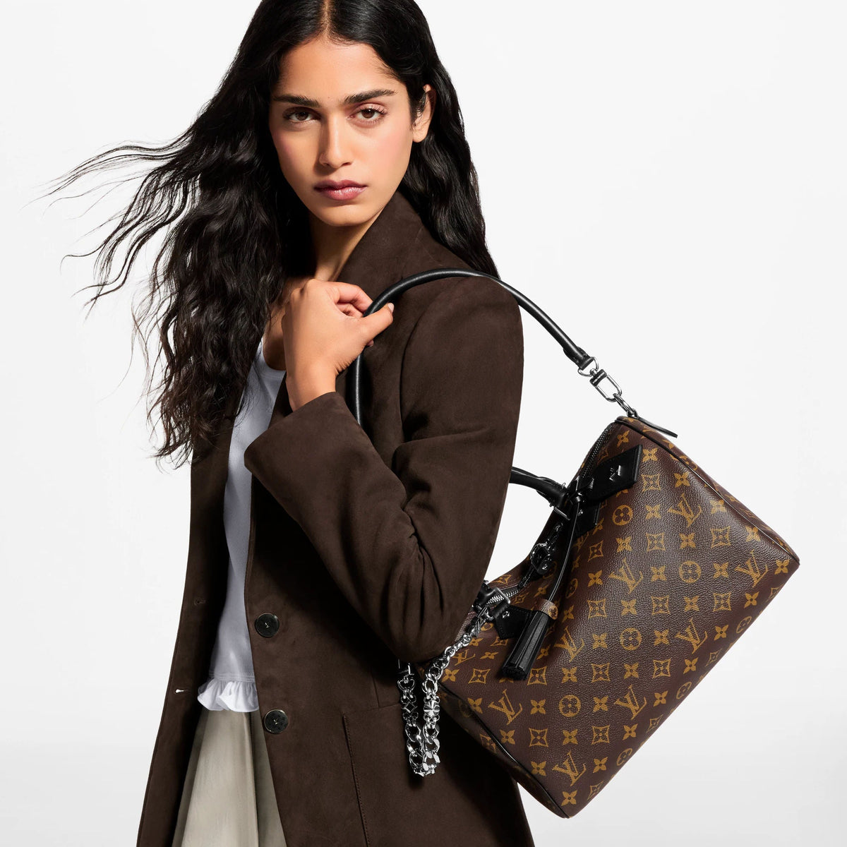 Speedy Soft 30 Dark Monogram Coated Canvas Handbag M12243 For Women