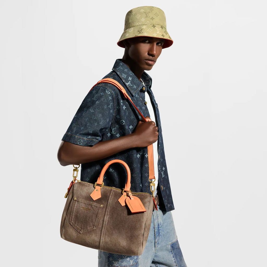 Brown Cowhide Leather & Denim Handbag product image 6