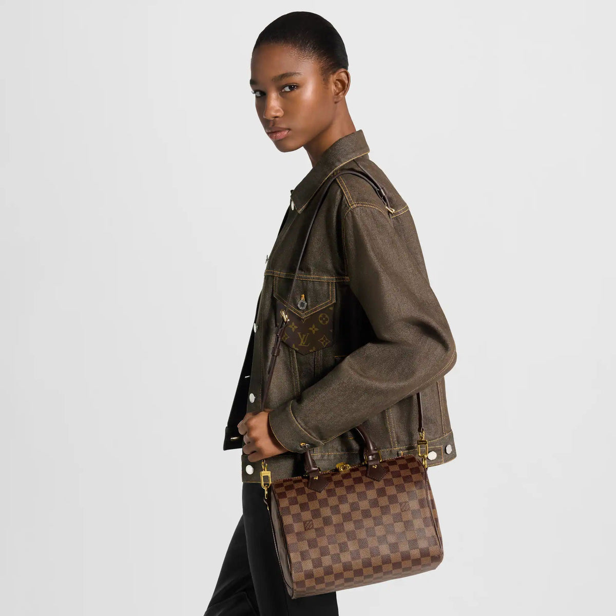 Speedy Bandoulière 25 Damier Ebene Dark Chocolate Shoulder Bag For Women