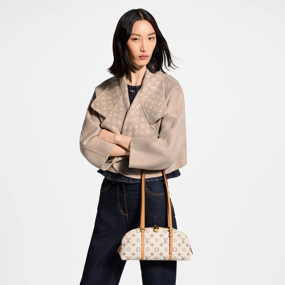 Squire East-West Monogram Dune Canvas Shoulder Bag For Women