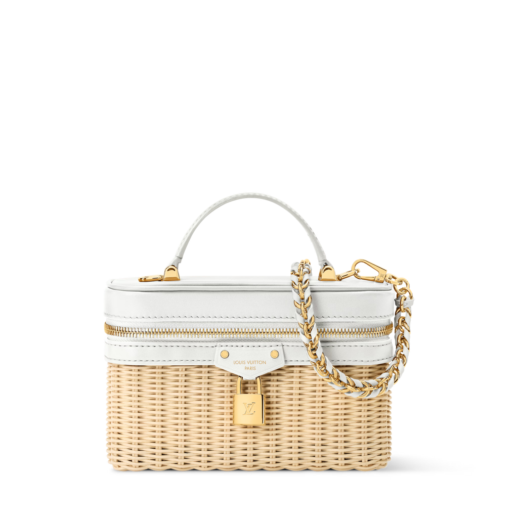 Vanity Chain Crossbody Pouch Rattan Leather Snow Gold-Toned Hardware