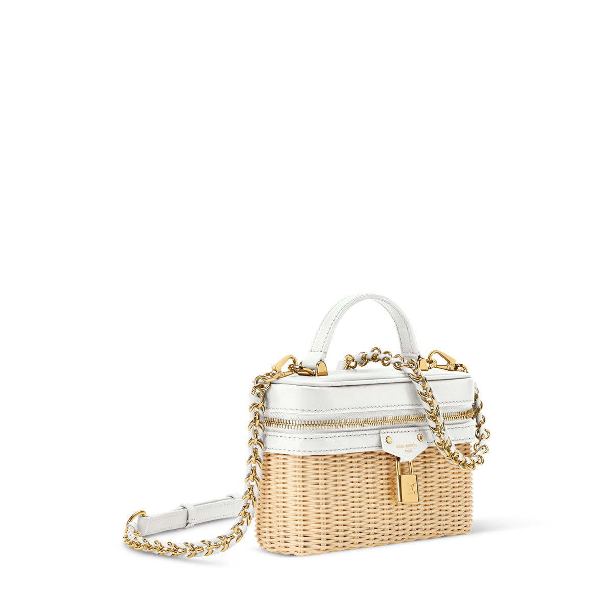 Vanity Chain Crossbody Pouch Rattan Leather Snow Gold-Toned Hardware