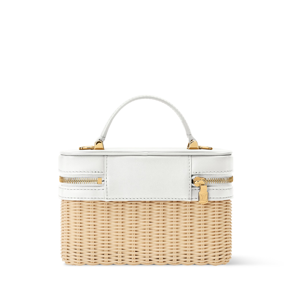 Vanity Chain Crossbody Pouch Rattan Leather Snow Gold-Toned Hardware