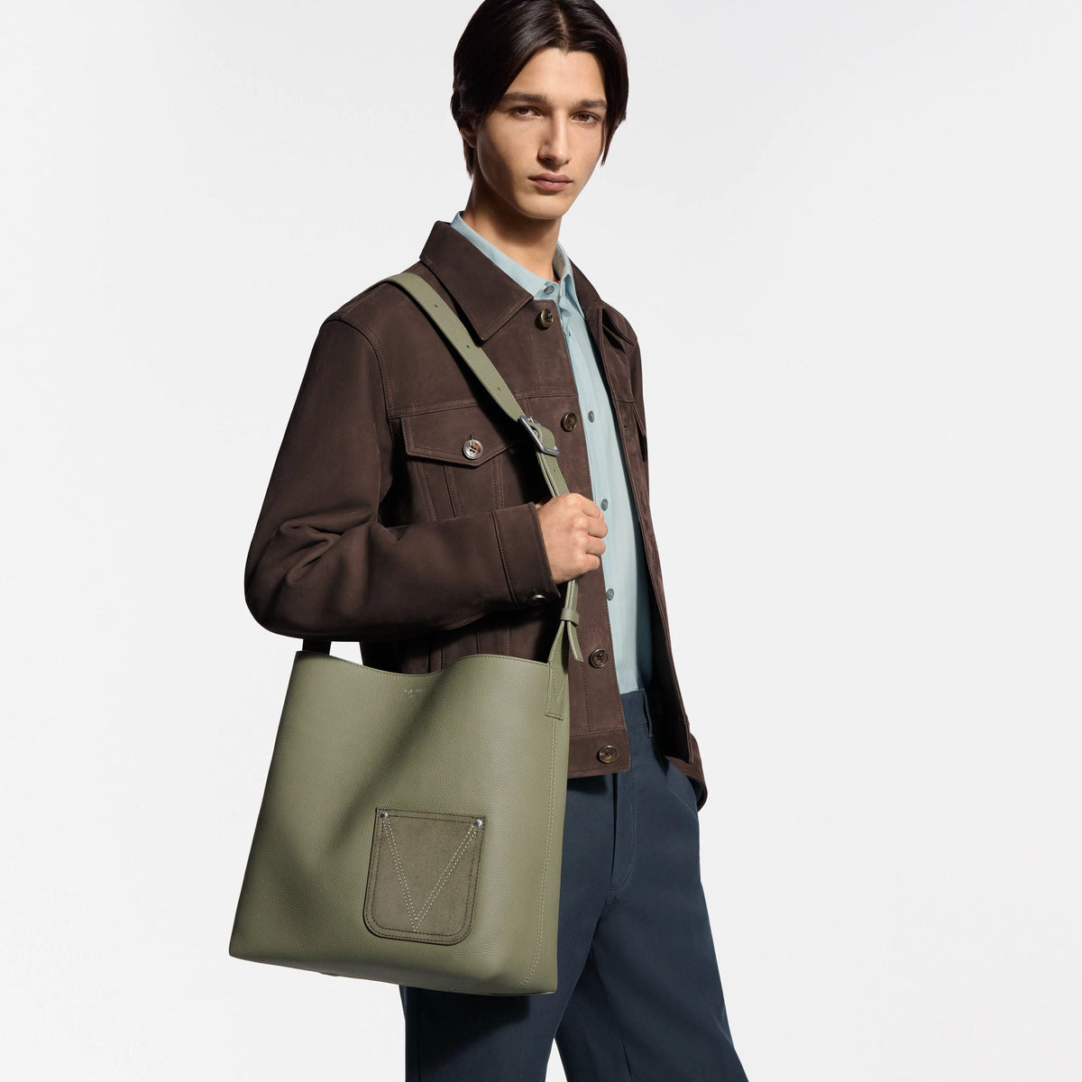 Verso Hobo LV Touch Calfskin Khaki For Men