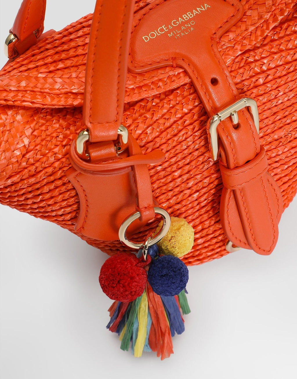 Coffa Capri Designer Shoulder Tote Raffia Multi-colored Gold-Toned Hardware