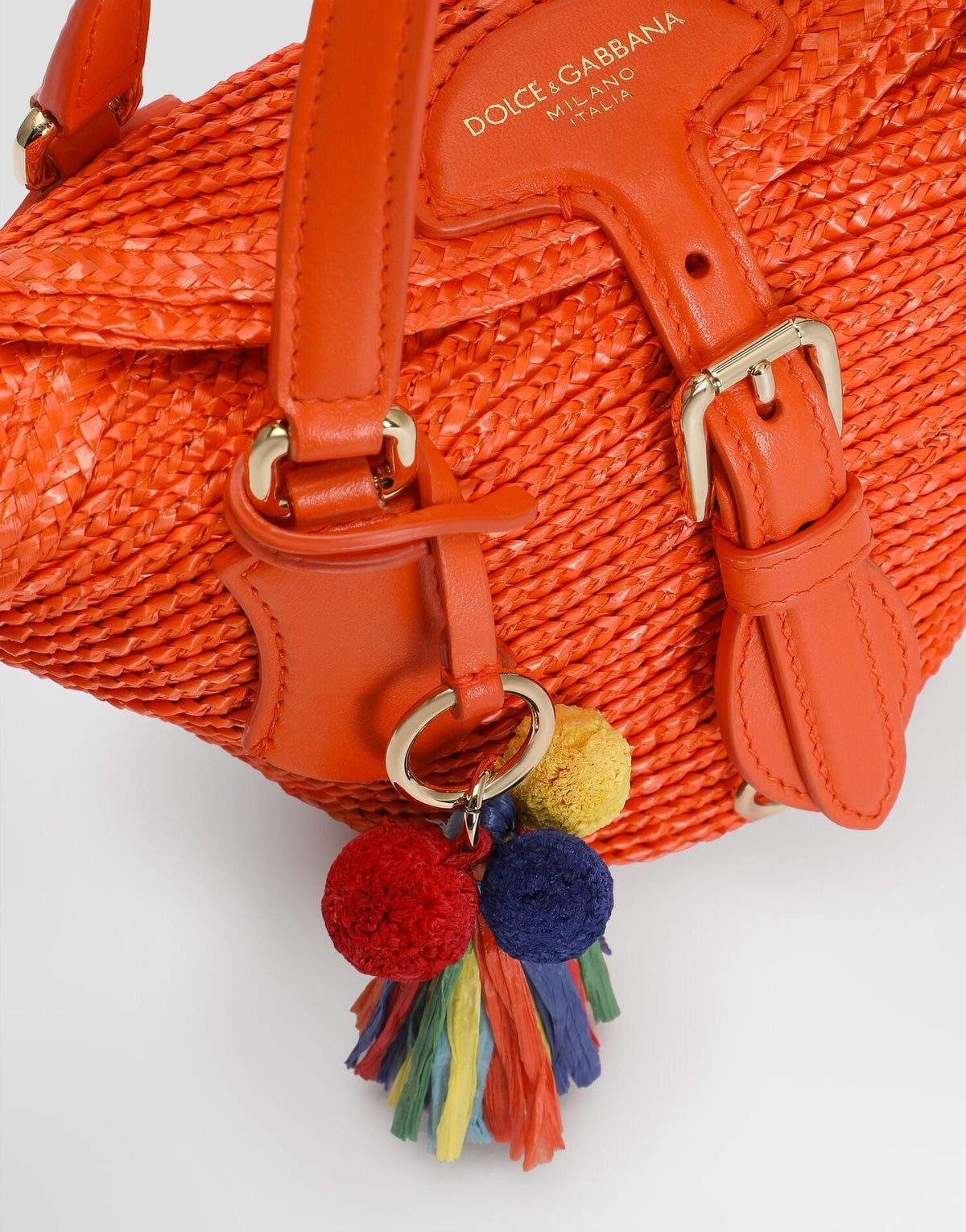 Coffa Capri Designer Shoulder Tote Raffia Multi-colored Gold-Toned Hardware